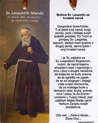 Pratilica (bookmark) za knjigu - Molitva sv. Leopoldu
