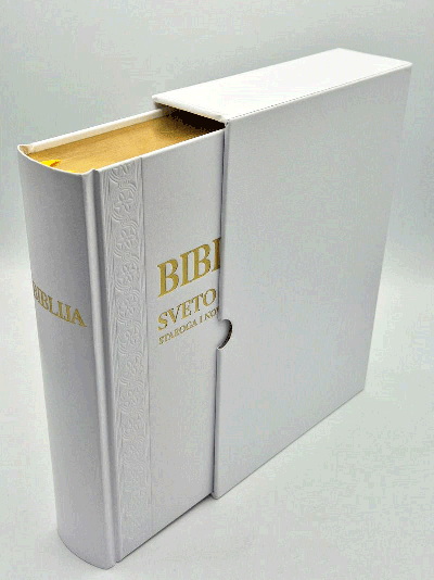 Biblija - veliki format, tvrdi PU uvez sa zlatorezom i kutijom, bez križa (bijela)
