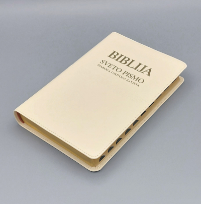 Biblija - luksuzni eko kožni uvez sa indeksom i zlatnim obrubom, bijela