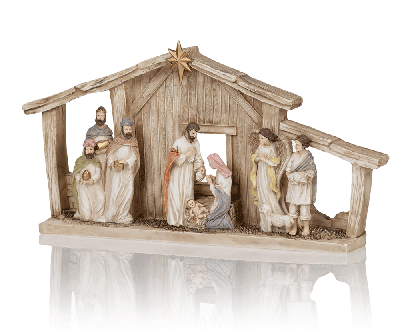 Božićne jaslice - komplet 9 figura sa štalicom i svjetlom