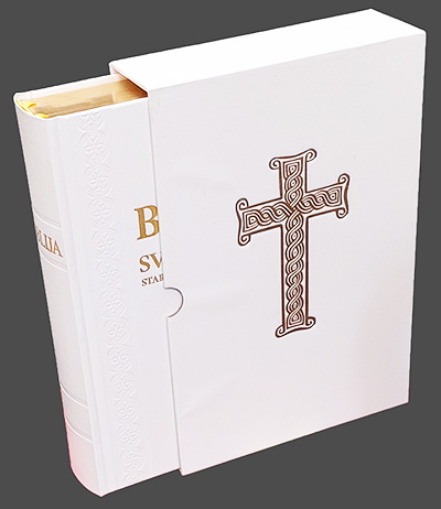 Biblija - veliki format, tvrdi PU uvez sa zlatorezom i kutijom, bijela