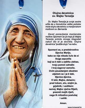 Pratilica (bookmark) za knjigu - Olujna devetnica sv. Majke Terezije